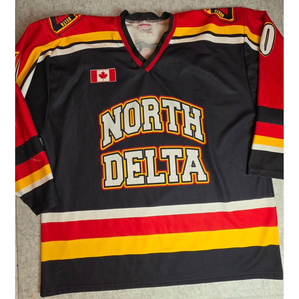 Vintage North Delta Hockey Jersey Projoy 2XL Black Red Canada BC Hockey Retro 10